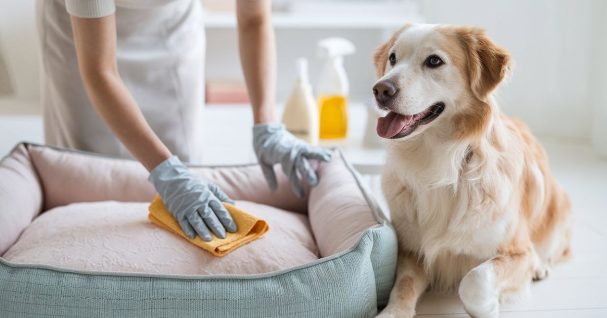 Cleaning a Cozy Dog Bed in a Fresh, Bright Room